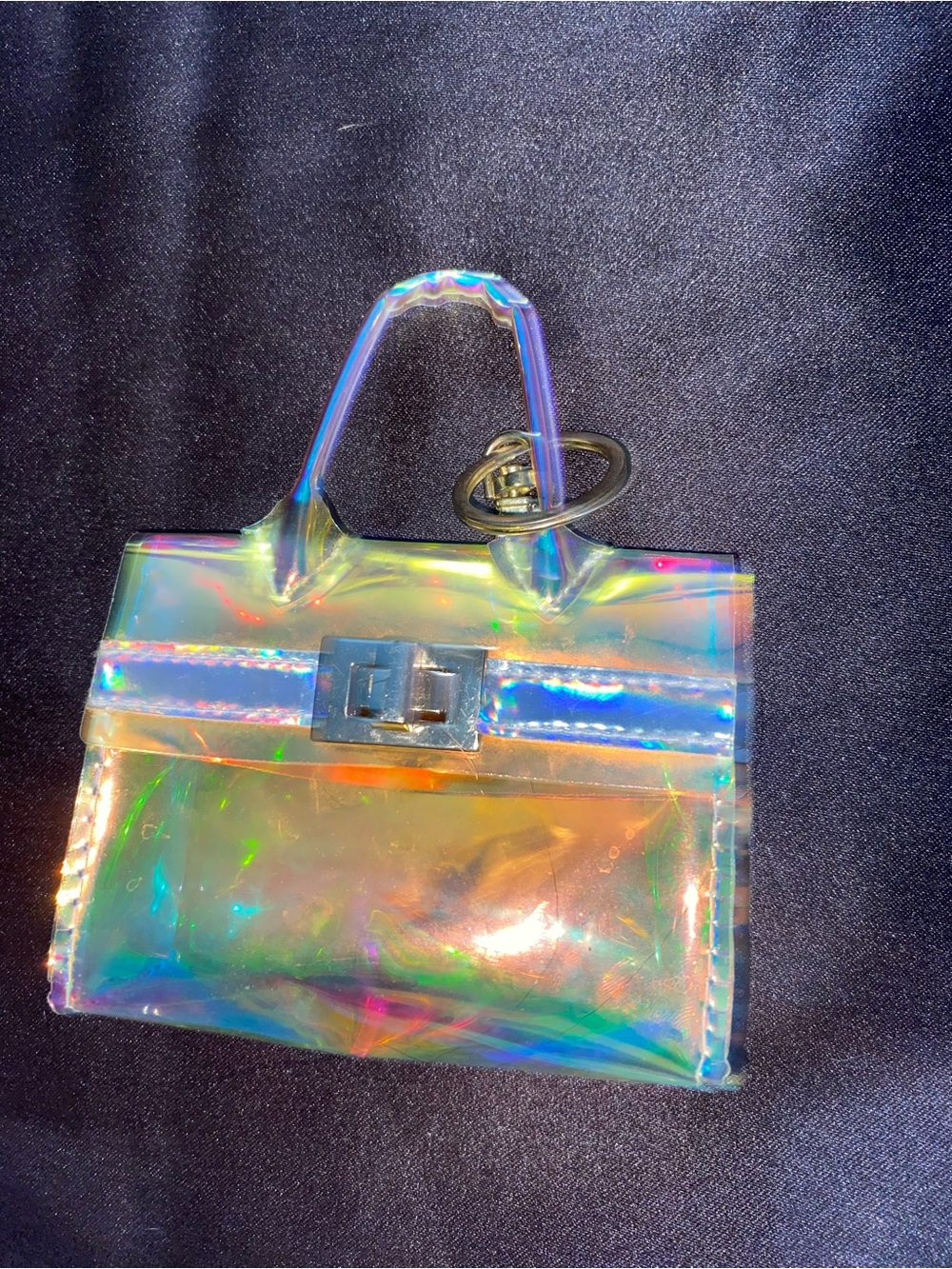Miniature holographic clear jelly bag charm